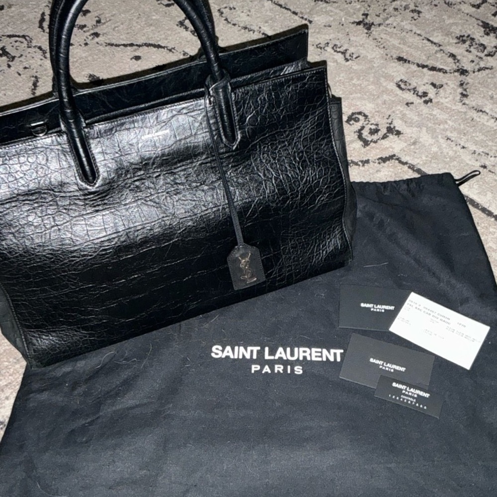 Saint Laurent Textured Croc Embossed Rive Gauche Authentic Bag - Picture 2 of 6